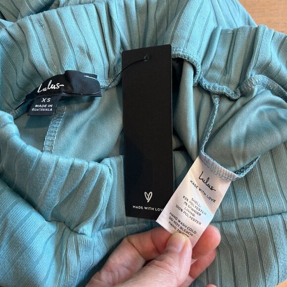 Lulus Vibe Check Ribbed Wide Leg Pant XS in Teal Blue - Picture 6 of 9